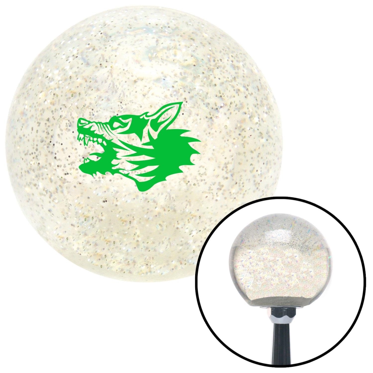 American Shifter 92016 Clear Metal Flake Shift Knob with M16 x 1.5 Insert (Green Angry Dog)