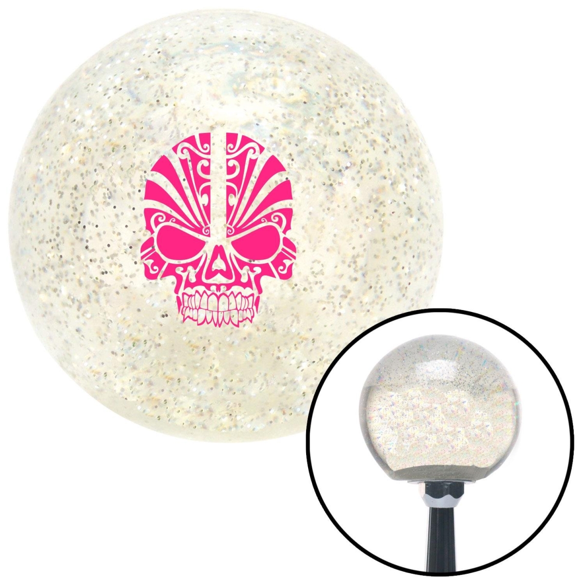 American Shifter 93115 Clear Metal Flake Shift Knob with M16 x 1.5 Insert (Pink Skull 5)