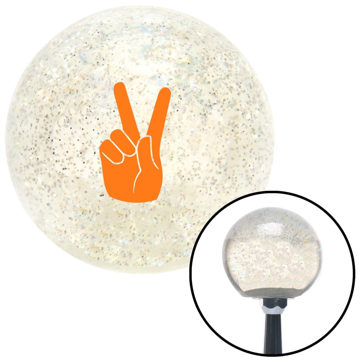American Shifter 85687 Orange Hand Making Peace Sign Clear Metal Flake Shift Knob with M16 x 1.5 Insert -  American Shifter Company