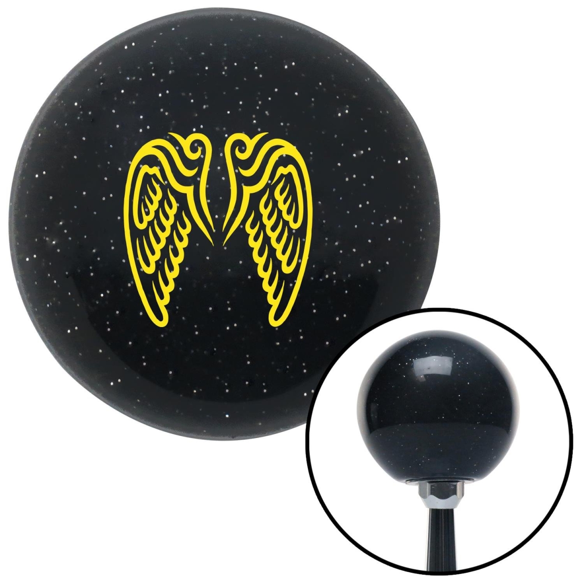 American Shifter 70521 Yellow Angel Wings Black Metal Flake Shift Knob with M16 x 1.5 Insert Shifter Auto -  American Shifter Company