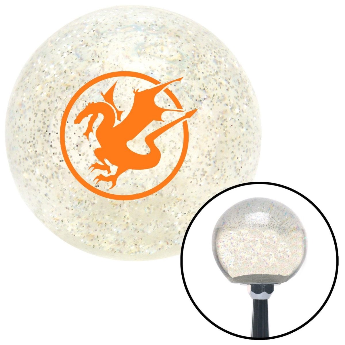 American Shifter 86463 Orange Dragon in a Circle Clear Metal Flake Shift Knob with M16 x 1.5 Insert Auto -  American Shifter Company