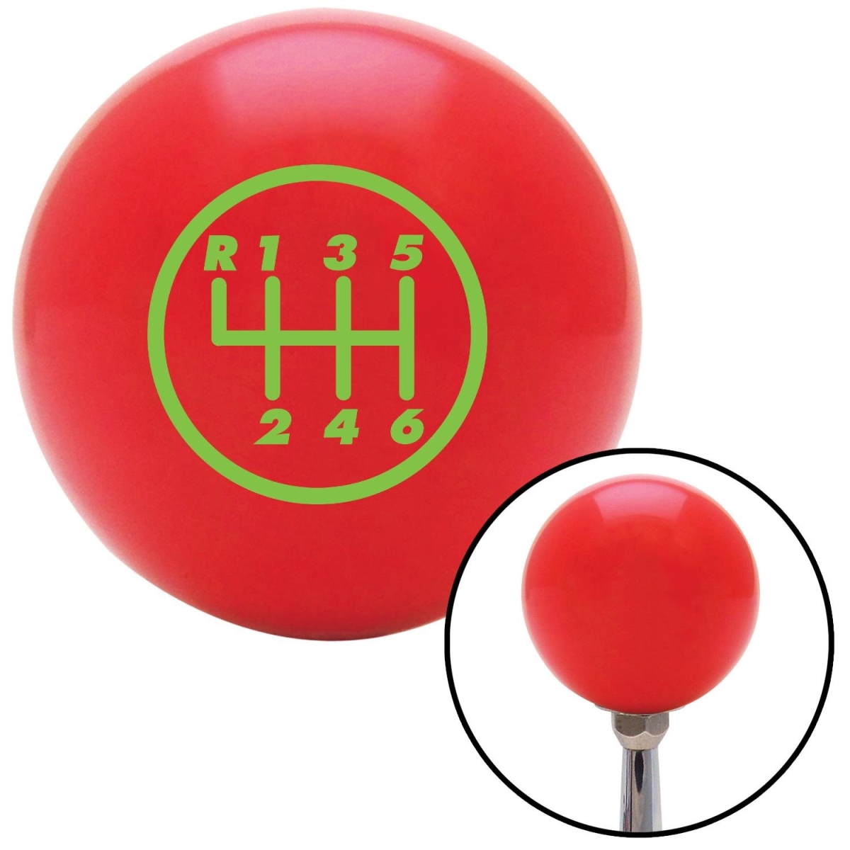 American Shifter 99800 Red Shift Knob with M16 x 1.5 Insert (Green 6 Speed Shift Pattern - 6DR-RUL)