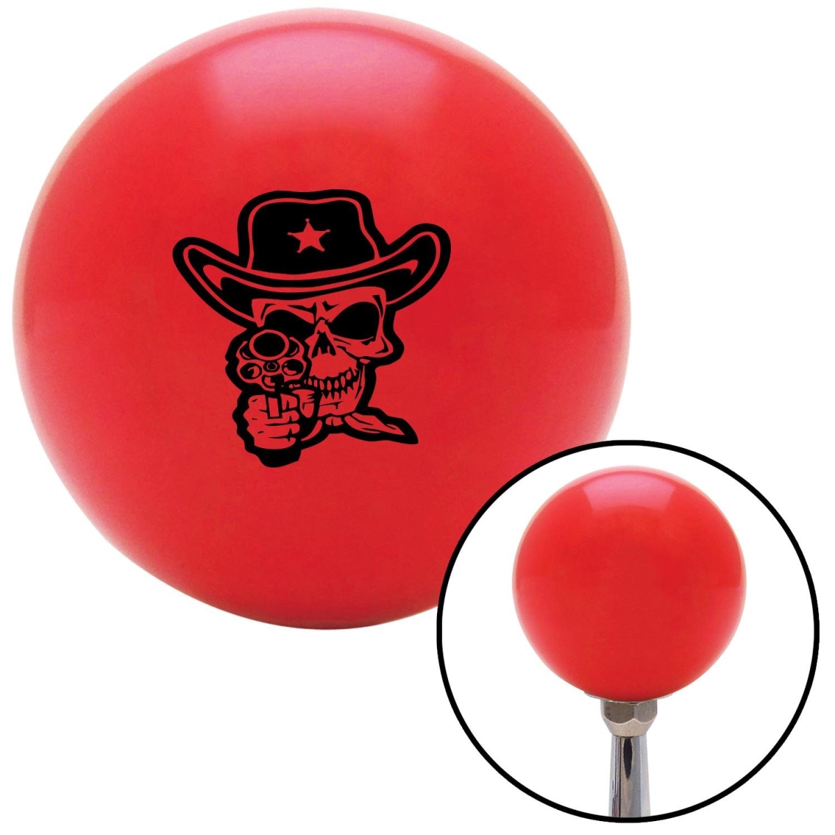 Picture of American Shifter 100772 Black Cowboy Skull Red Shift Knob with M16 x 1.5 Insert Shifter Auto Manual Custom