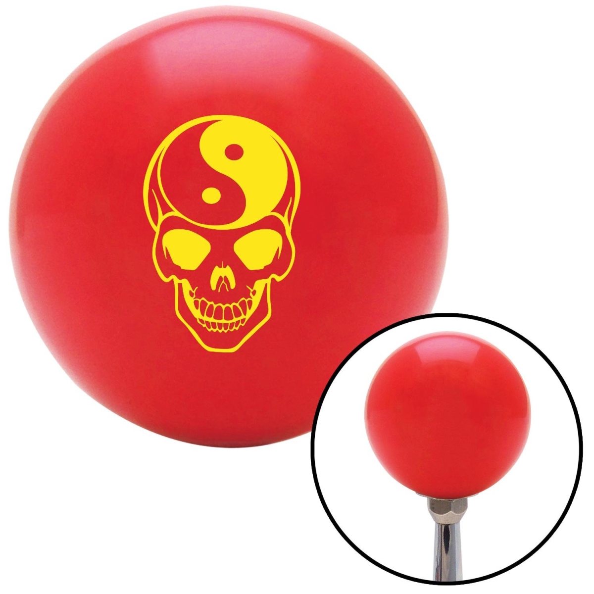 Picture of American Shifter 101102 Yellow Yin & Yang Skull Red Shift Knob with M16 x 1.5 Insert Shifter Auto Manual