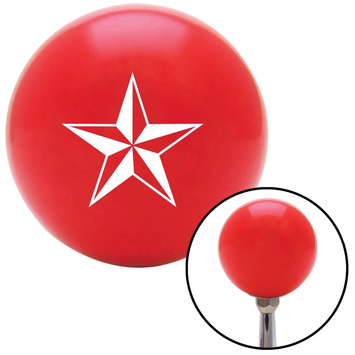 Picture of American Shifter 101320 White 5 Point 3-D Star Red Shift Knob with M16 x 1.5 Insert Shifter Auto Manual