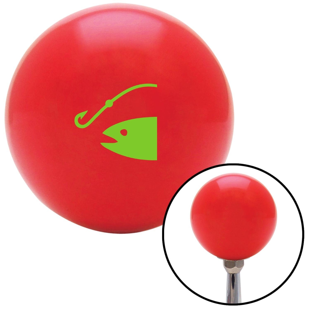 Picture of American Shifter 101467 Green Fish & a Hook Red Shift Knob with M16 x 1.5 Insert Shifter Auto Manual Brody