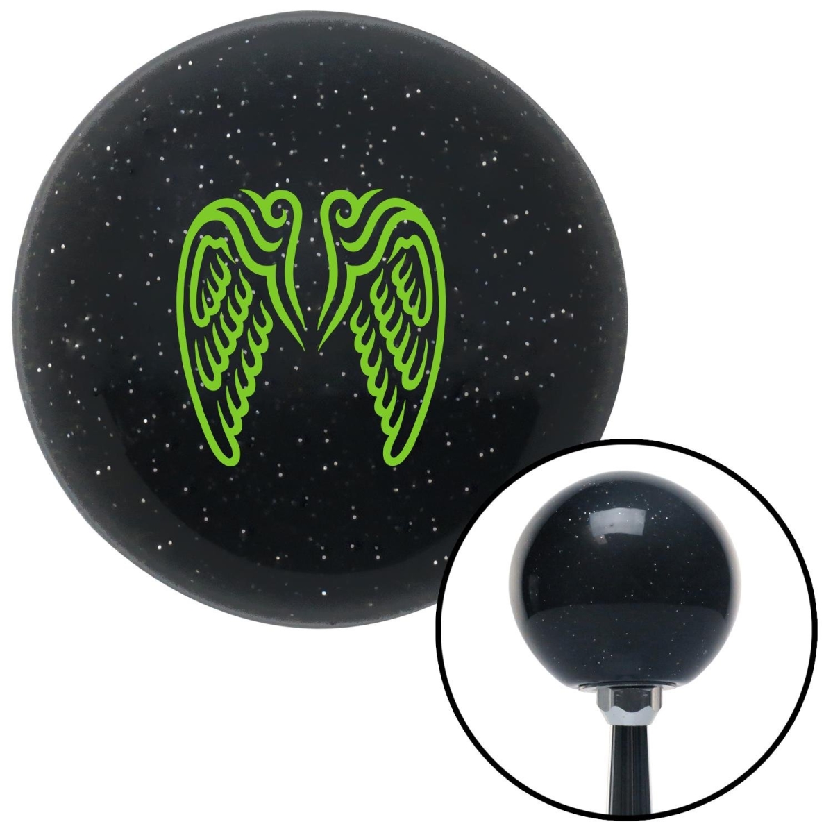 American Shifter 70516 Green Angel Wings Black Metal Flake Shift Knob with M16 x 1.5 Insert Shifter Auto -  American Shifter Company