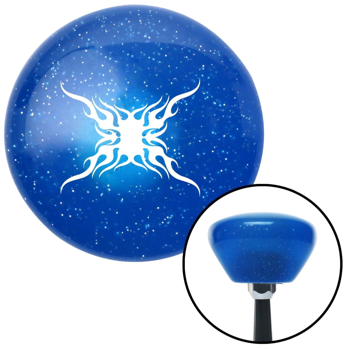American Shifter 185571 White Super Large Tribal Flames Blue Retro Metal Flake Shift Knob with M16 x 1.5 Insert -  American Shifter Company
