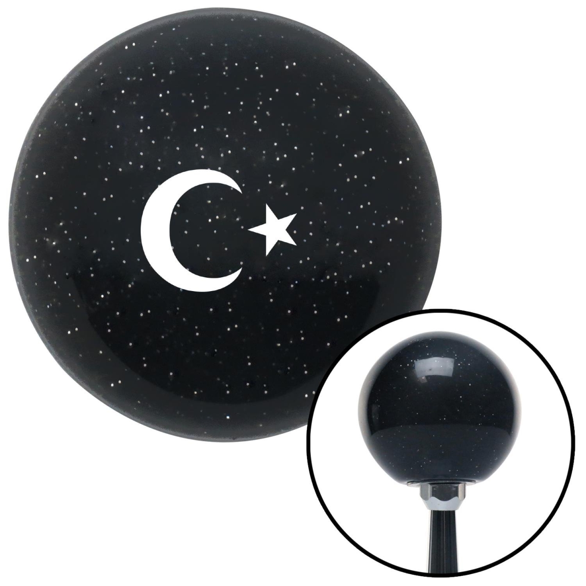 American Shifter 73921 Black Metal Flake Shift Knob with M16 x 1.5 Insert (White Symbol of Islam)