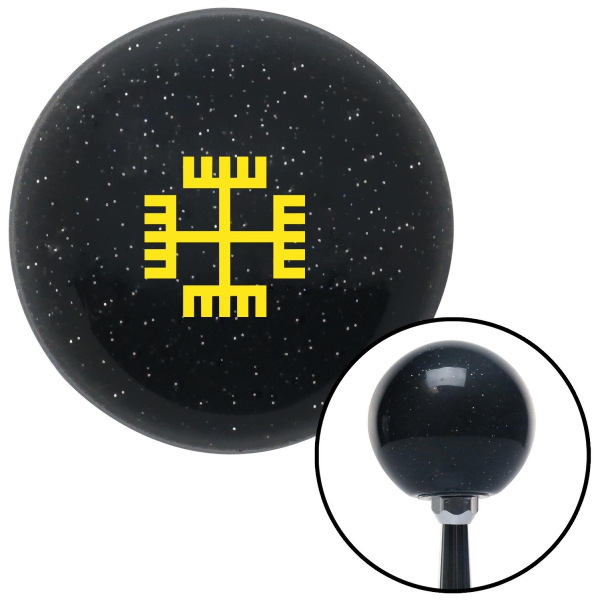 American Shifter 73873 Black Metal Flake Shift Knob with M16 x 1.5 Insert (Yellow Hands of God)