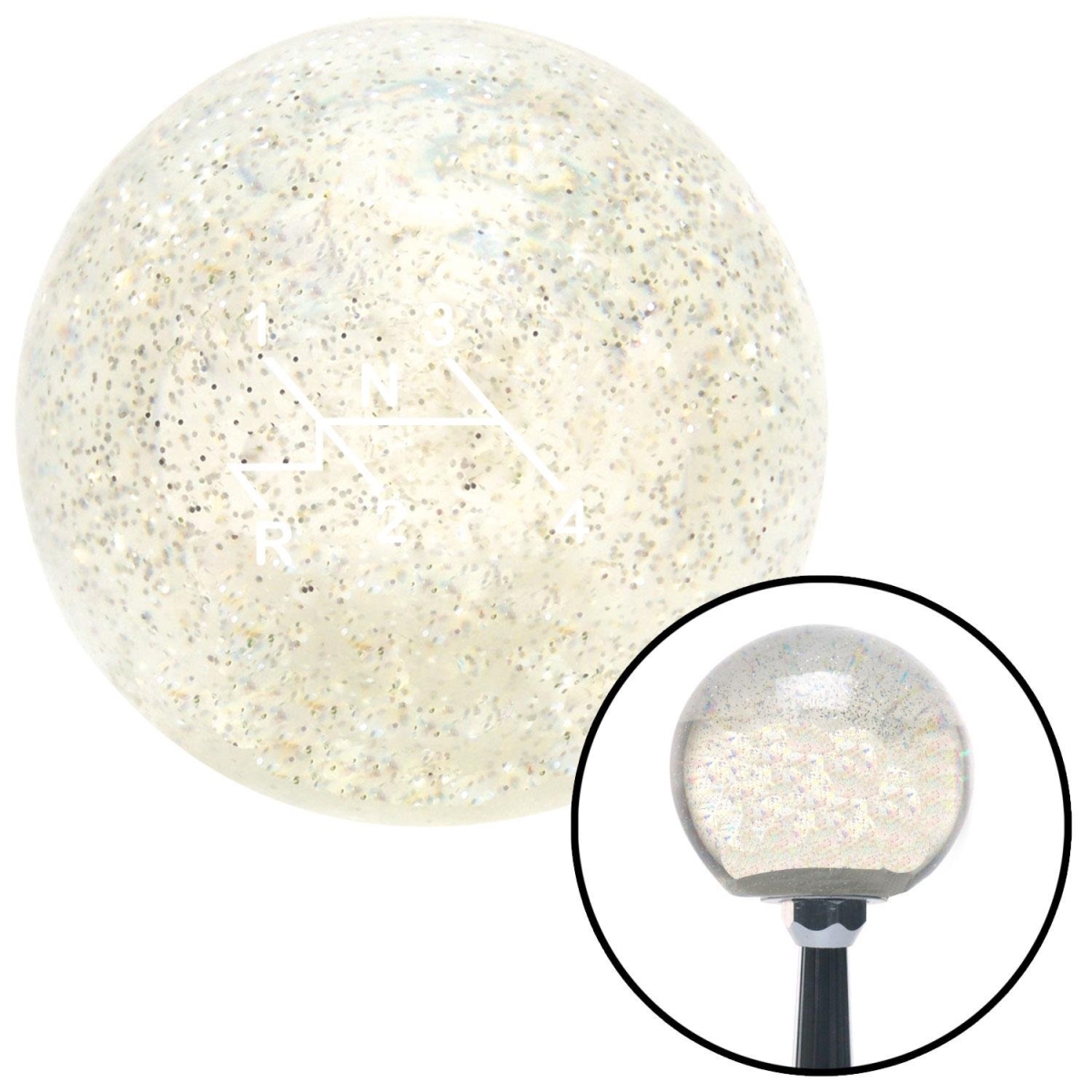 American Shifter 92804 Clear Metal Flake Shift Knob with M16 x 1.5 Insert (White Shift Pattern 64n)