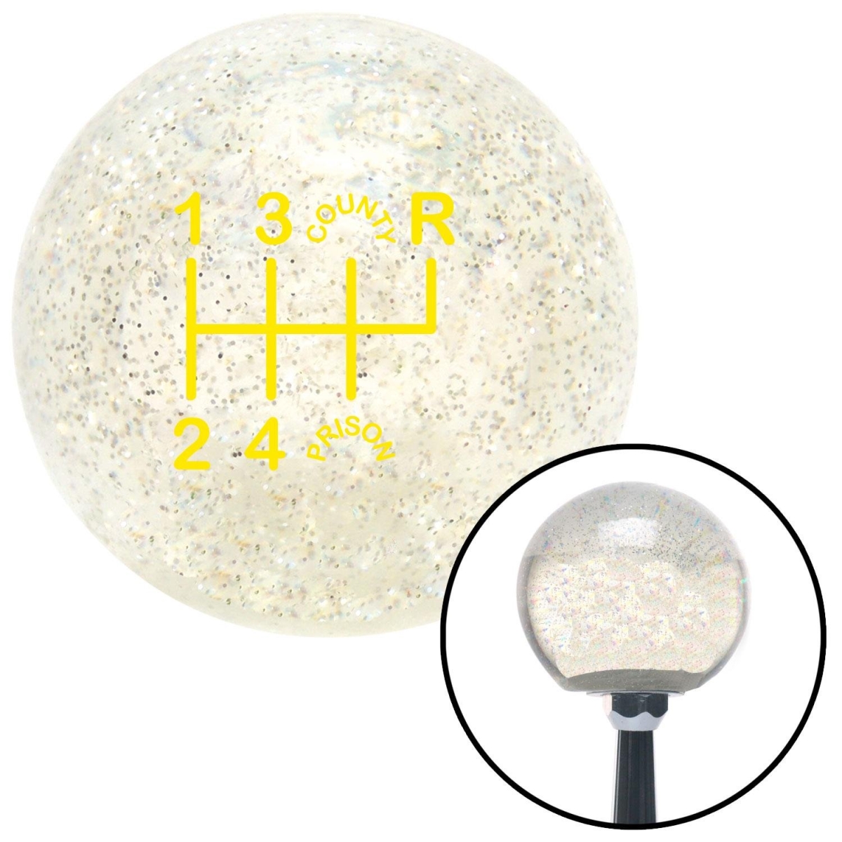 American Shifter 92877 Clear Metal Flake Shift Knob with M16 x 1.5 Insert (Yellow Shift Pattern CP26n)