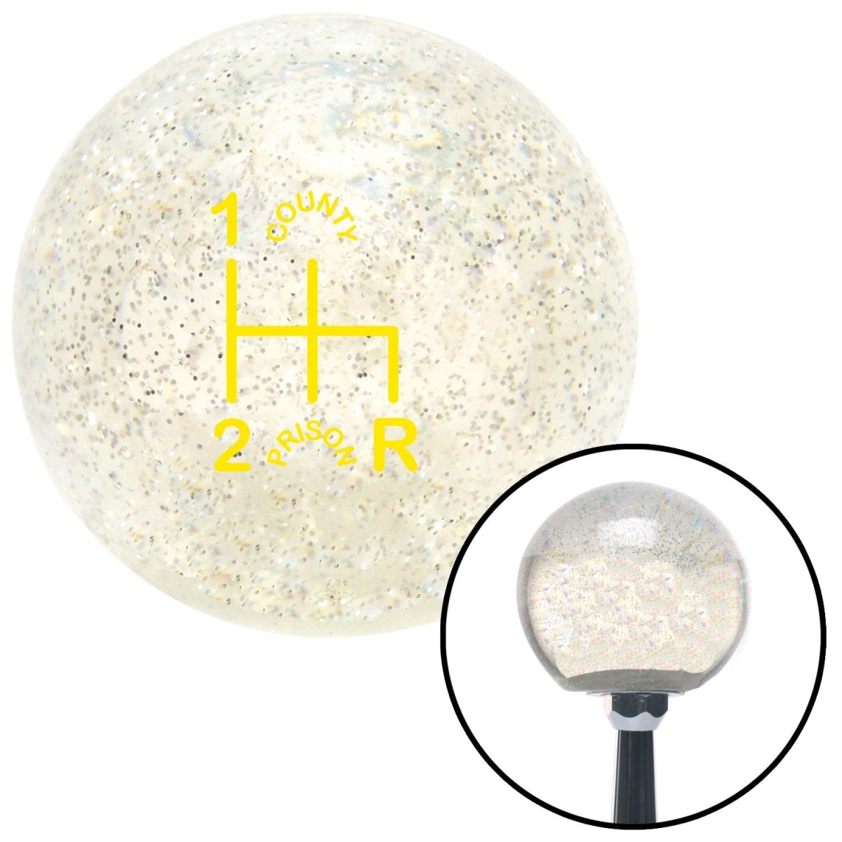 American Shifter 92904 Clear Metal Flake Shift Knob with M16 x 1.5 Insert (Yellow Shift Pattern CP6n)