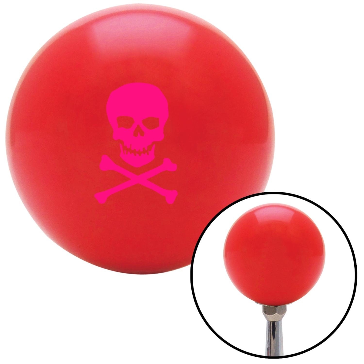Picture of American Shifter 100886 Pink Skull & Bones Red Shift Knob with M16 x 1.5 Insert Shifter Auto Manual Custom