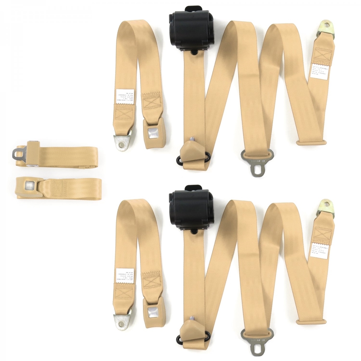 Standard 3 Point Tan Retractable Bench Seat Belt Kit for Ford 1941-1948 - 3 Belts