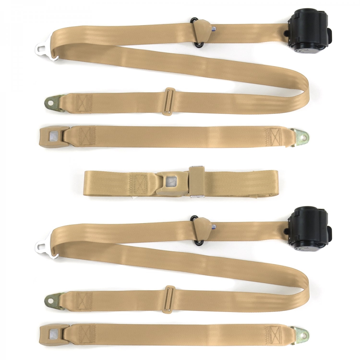 670904 Standard 3 Point Tan Retractable Bench Seat Belt Kit for Chevy II 1966-1967 - 3 Belts