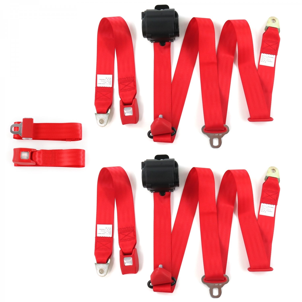 Standard 3 Point Red Retractable Bench Seat Belt Kit for Ford 1933-1934 Model C - 3 Belts