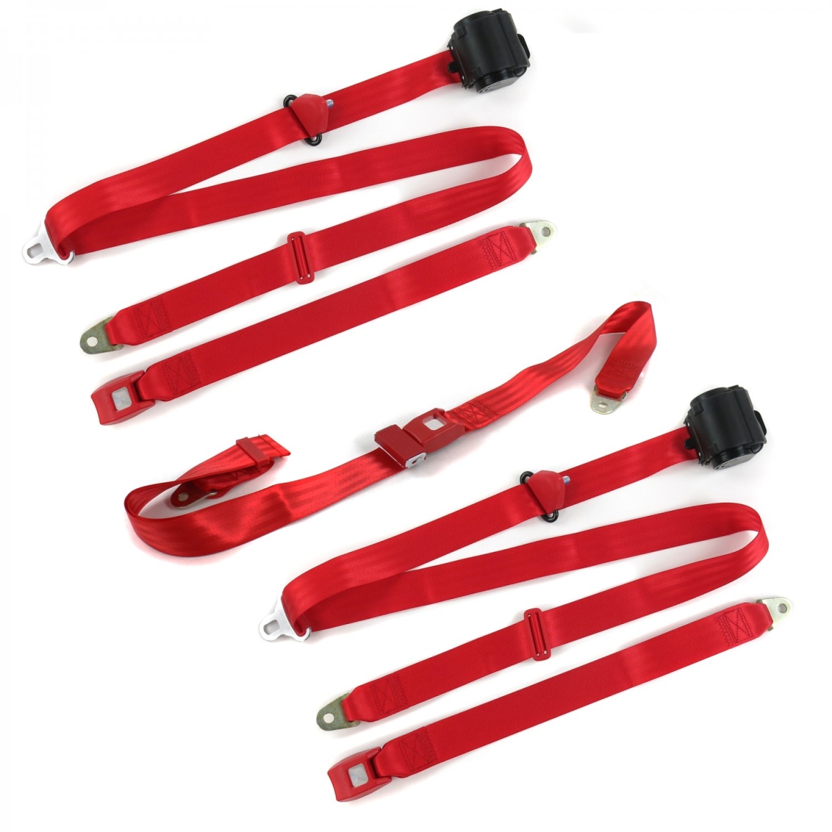 Standard 3 Point Red Retractable Bench Seat Belt Kit for Ford Thunderbird 1980-1982 - 3 Belts