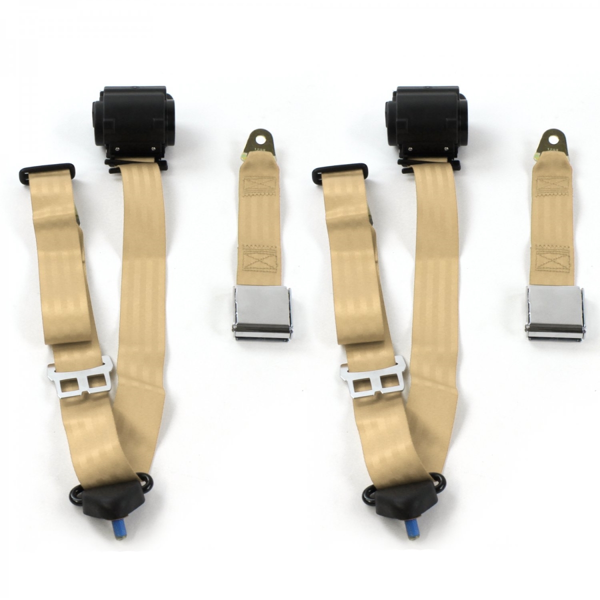 Airplane 3 Point Tan Retractable Bucket Seat Belt Kit for Ford Thunderbird 1961-1966 - 2 Belts