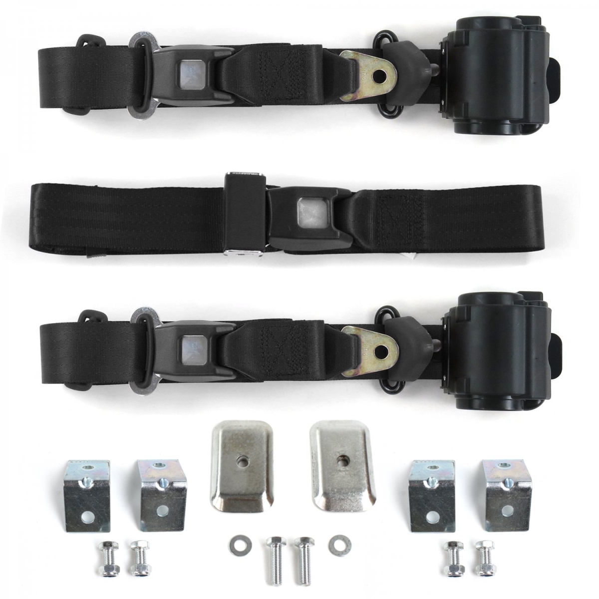 683757 Standard 3 Point Black Retractable Bench Seat Belt Kit with Bracketry for Ford Thunderbird 1961-1966 - 3 Belts