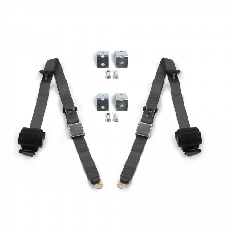 Airplane 3 Point Charcoal Retractable Bucket Seat Belt Kit with Bracketry for Desoto 1929-1945 - 2 Belts