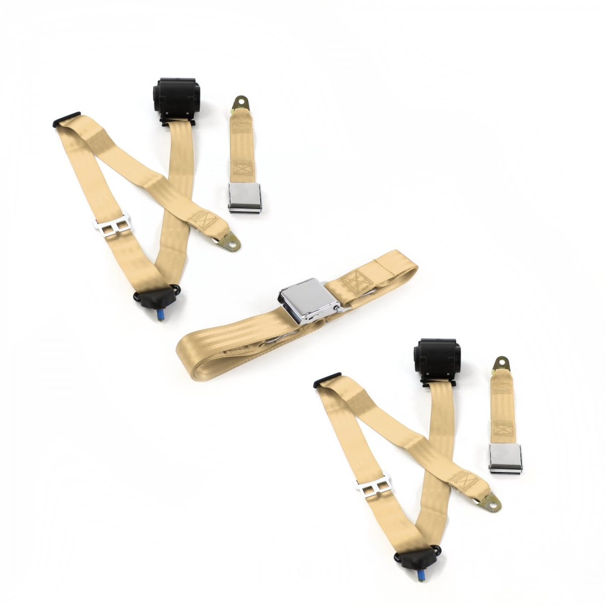 Airplane 3 Point Tan Retractable Bench Seat Belt Kit for Nash Ambassador 1933-1957 - 3 Belts