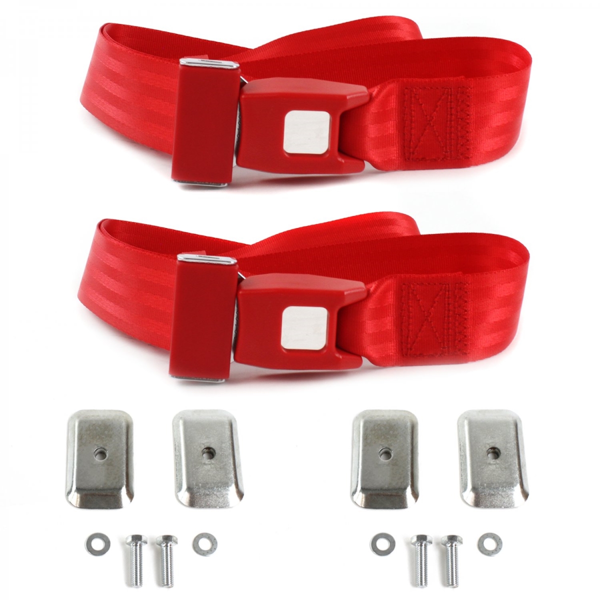 Standard 2 Point Red Lap Bucket Seat Belt Kit with Bracketry for Ford Thunderbird 1961-1966 - 2 Belts