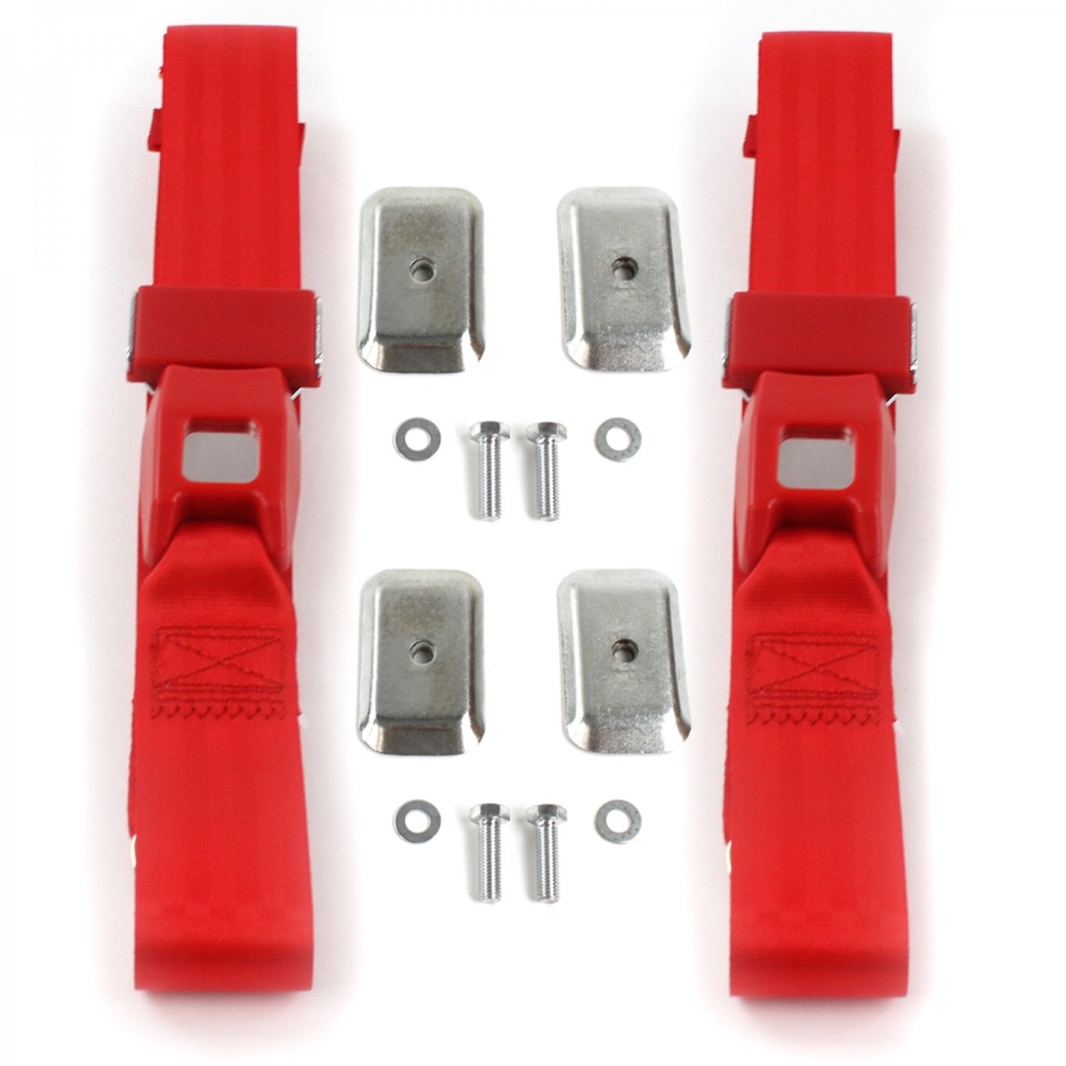 Standard 2 Point Red Lap Bucket Seat Belt Kit with Bracketry for Jeep Comanche 1985-1992 - 2 Belts