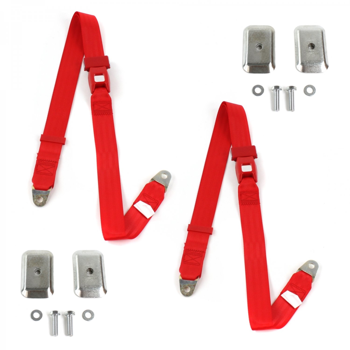 Standard 2 Point Red Lap Bucket Seat Belt Kit with Bracketry for Chevy Impala 1971-1976 - 2 Belts