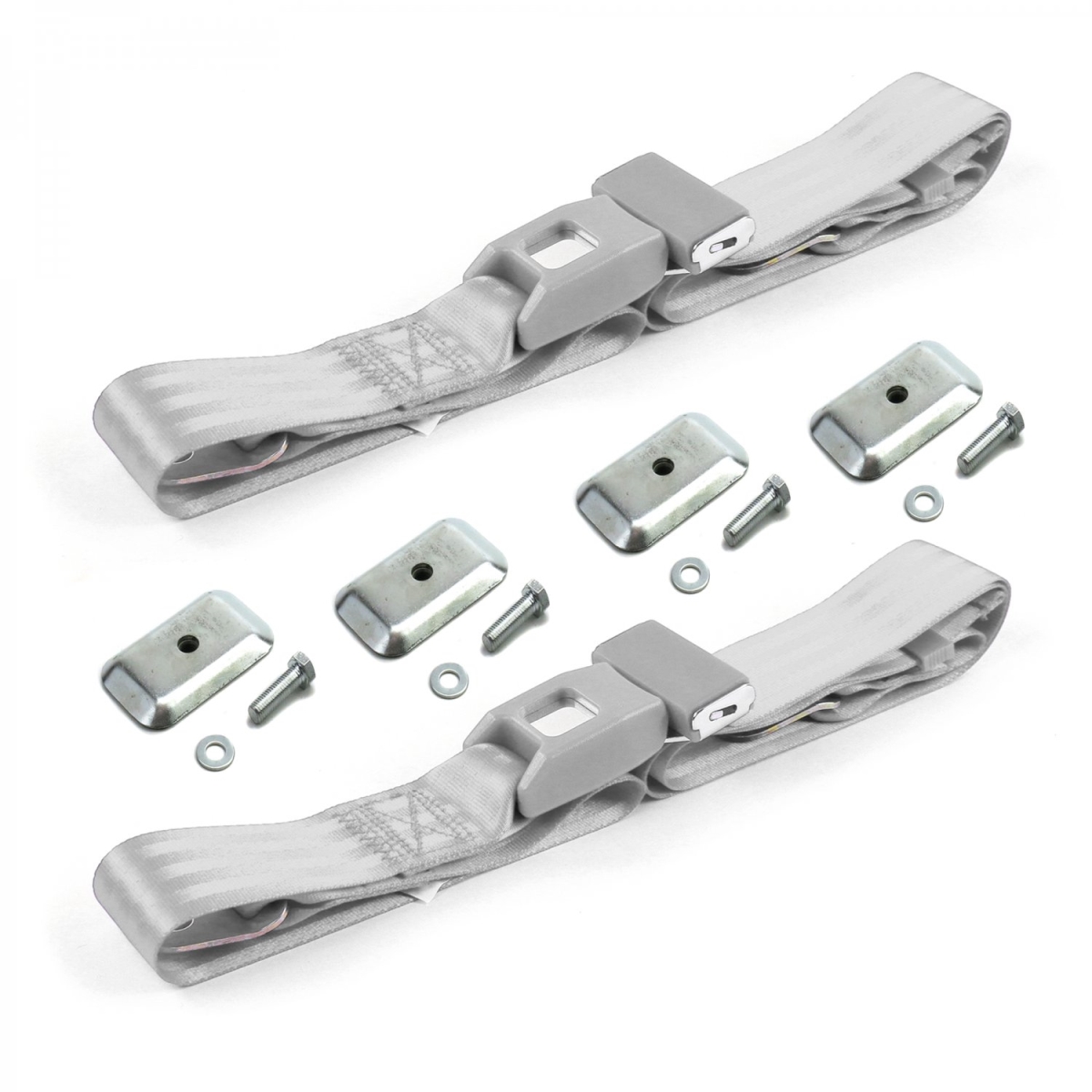 Standard 2 Point Gray & Grey Lap Bucket Seat Belt Kit with Bracketry for Ford Thunderbird 1967-1976 - 2 Belts