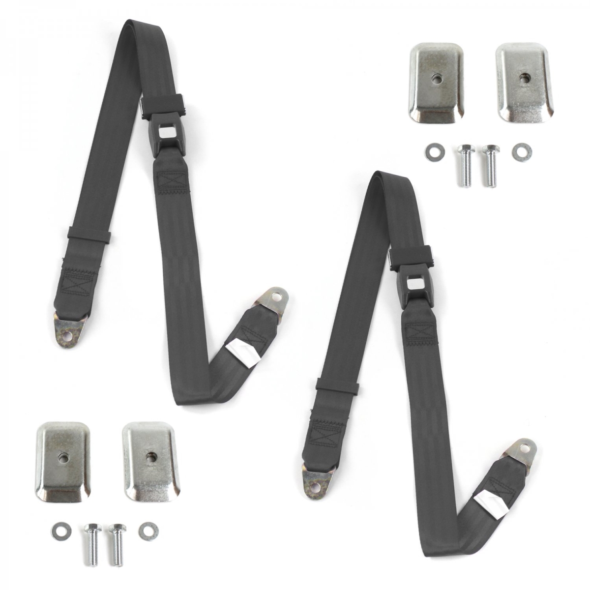 Standard 2 Point Charcoal Lap Bucket Seat Belt Kit with Bracketry for Chevy Impala 1965-1970 - 2 Belts