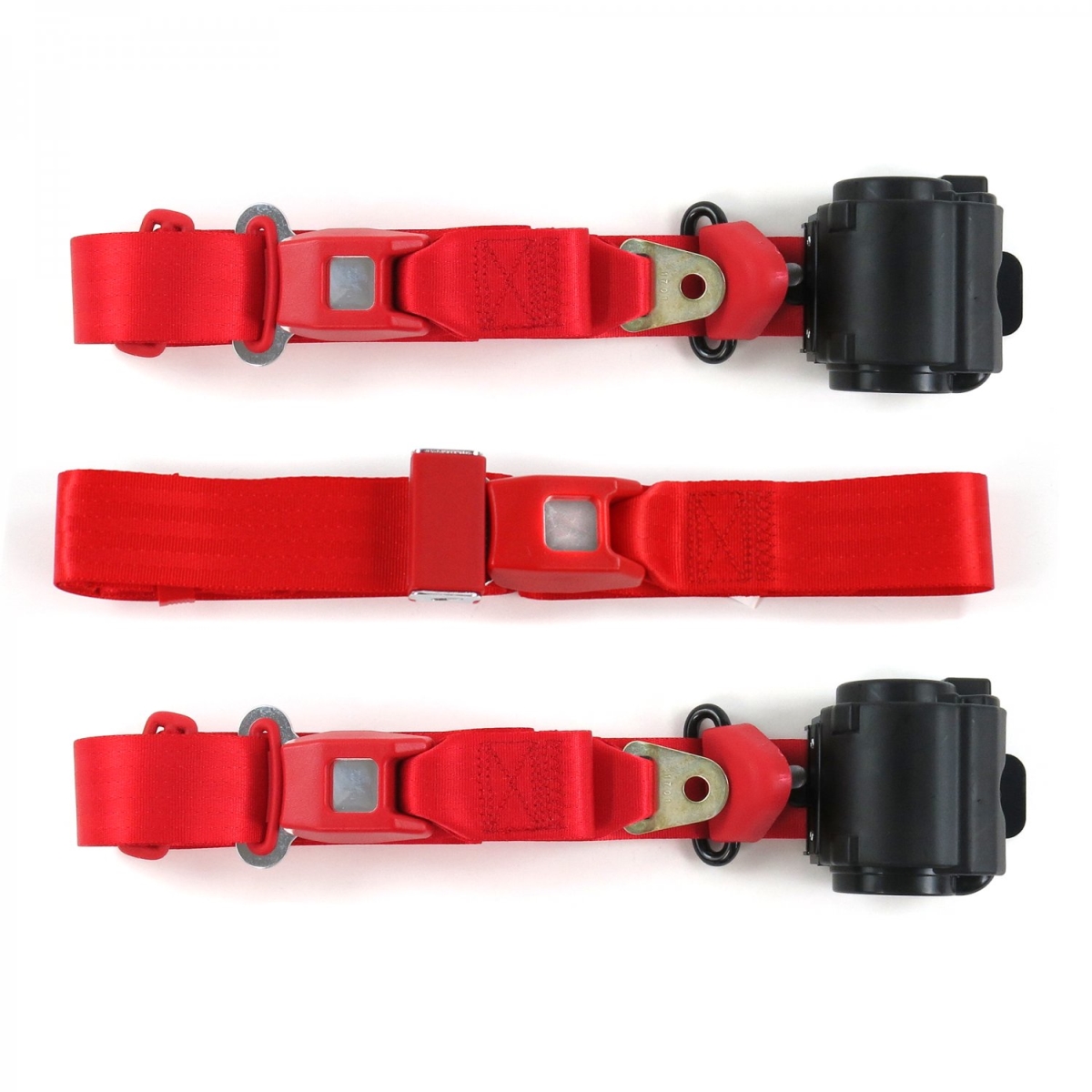Standard 3 Point Red Retractable Bench Seat Belt Kit for Chevy Nova 1968-1974 - 3 Belts