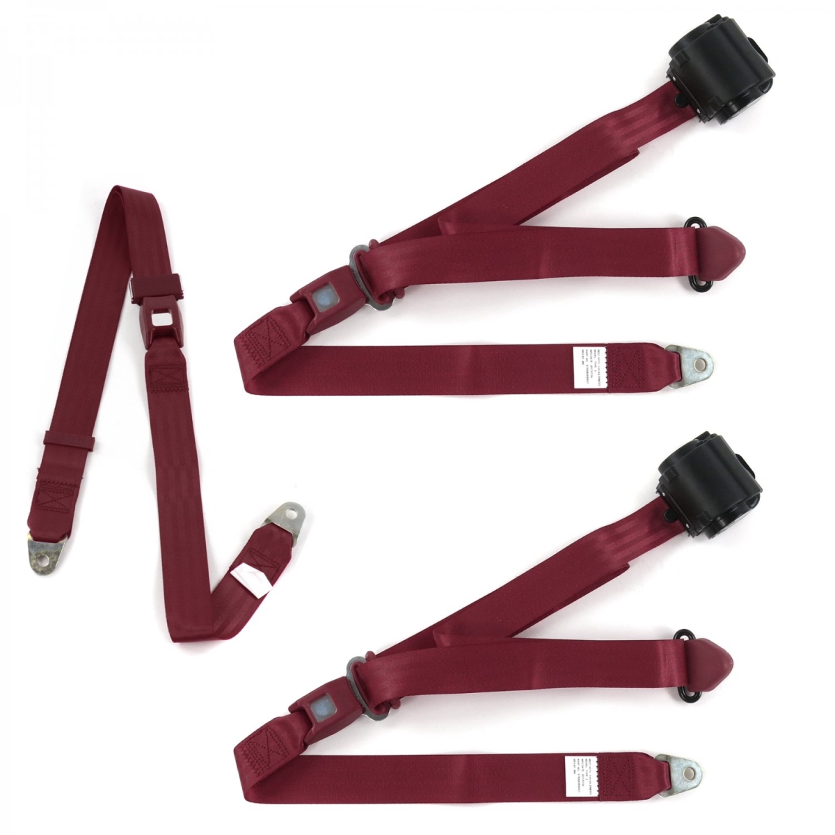 Standard 3 Point Burgundy Retractable Bench Seat Belt Kit for Ford 1932 Model B - 3 Belts