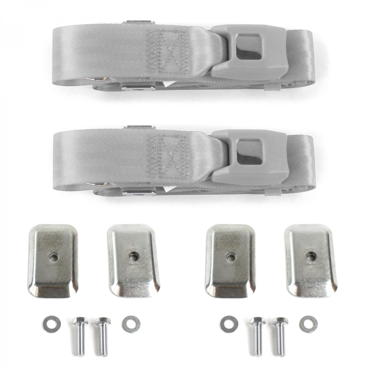 Standard 2 Point Gray & Grey Lap Bucket Seat Belt Kit with Bracketry for Chevy II 1962-1965 - 2 Belts