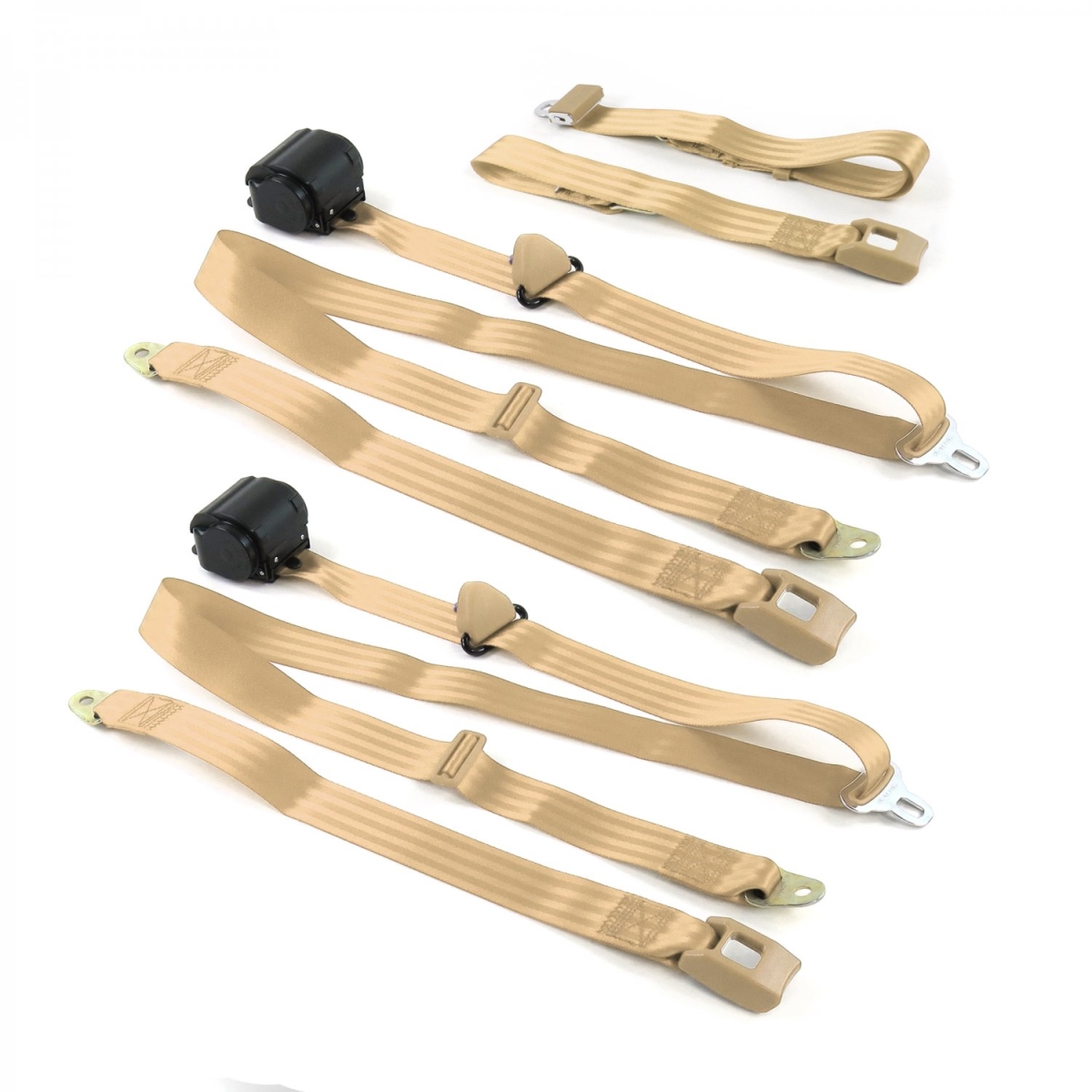 Standard 3 Point Tan Retractable Bench Seat Belt Kit for Buick Roadmaster 1954-1956 - 3 Belts