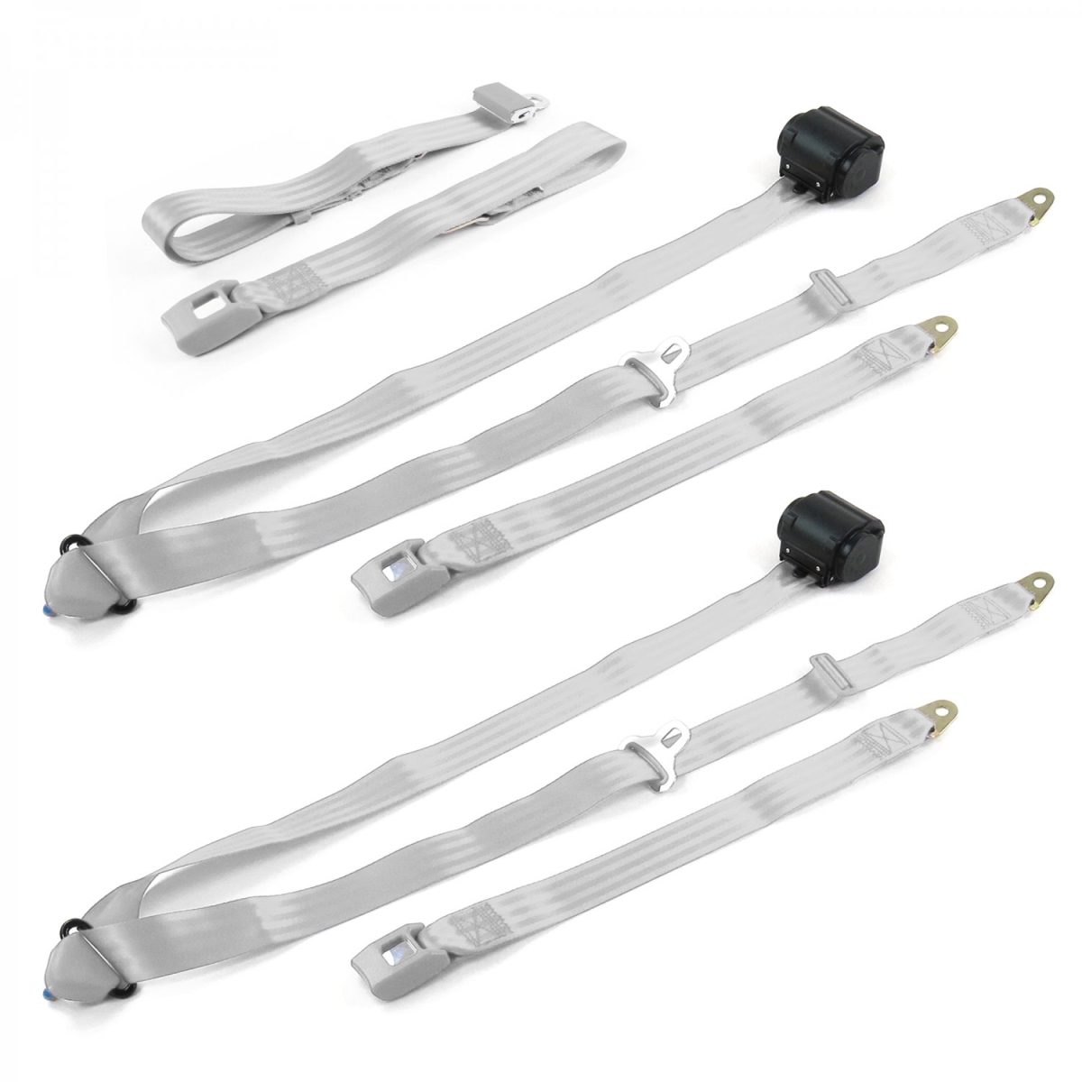 Standard 3 Point Gray & Grey Retractable Bench Seat Belt Kit for VW Type 1 Oval 1953-1957 - 3 Belts