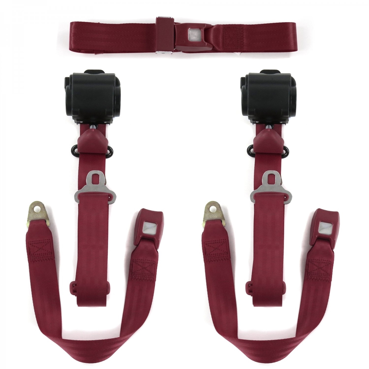 Standard 3 Point Burgundy Retractable Bench Seat Belt Kit for VW Type 3 Squareback - 3 Belts