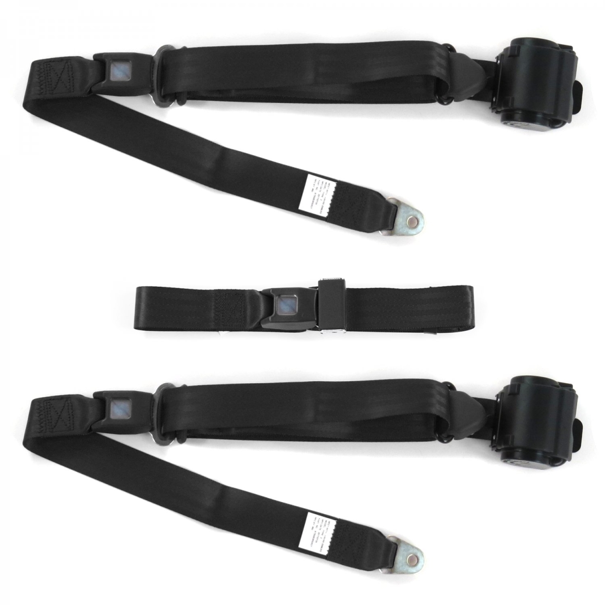 Standard 3 Point Black Retractable Bench Seat Belt Kit for Chevy Corvair 1960-1969 - 3 Belts