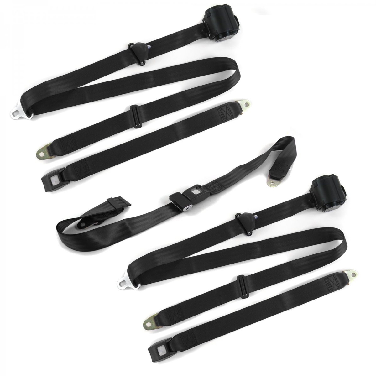 Standard 3 Point Black Retractable Bench Seat Belt Kit for Ford Thunderbird 1967-1976 - 3 Belts