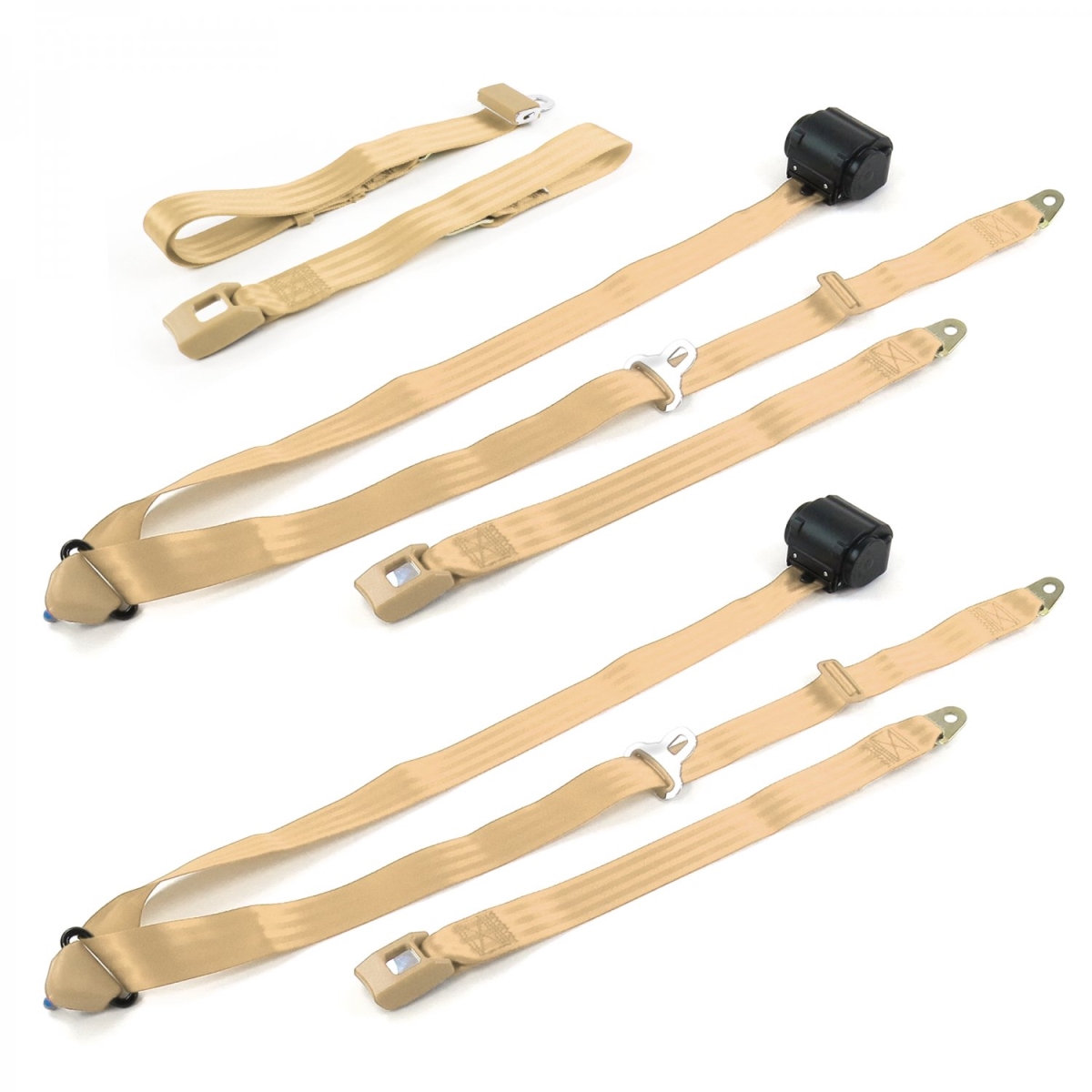 Standard 3 Point Tan Retractable Bench Seat Belt Kit for Ford Mustang 1979-1993v - 3 Belts