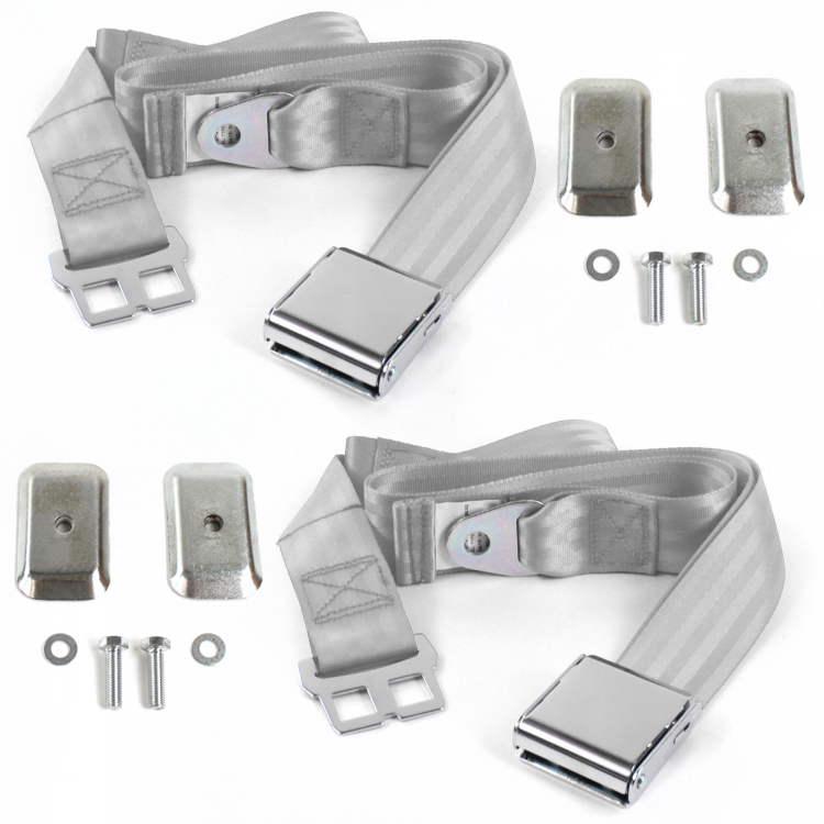 Airplane 2 Point Gray & Grey Lap Bucket Seat Belt Kit with Bracketry for Chevy Impala 1971-1976 - 2 Belts