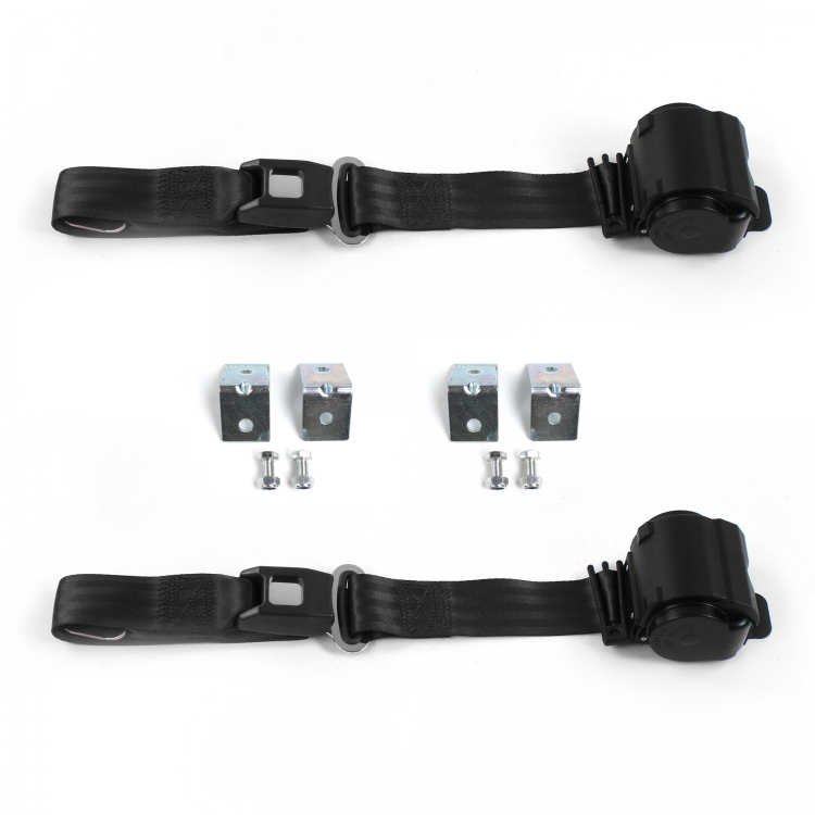 Standard 2 Point Black Retractable Bucket Seat Belt Kit with Bracketry for Chevy Truck 1960-1962 - 2 Belts