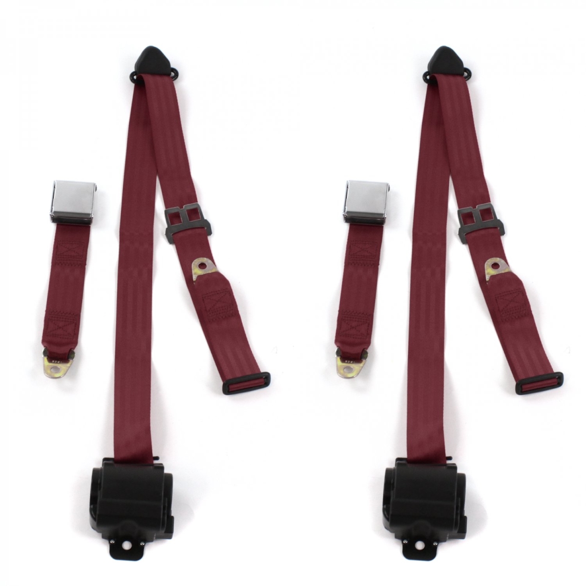 Airplane 3 Point Burgundy Retractable Bucket Seat Belt Kit for Ford Thunderbird 1961-1966 - 2 Belts