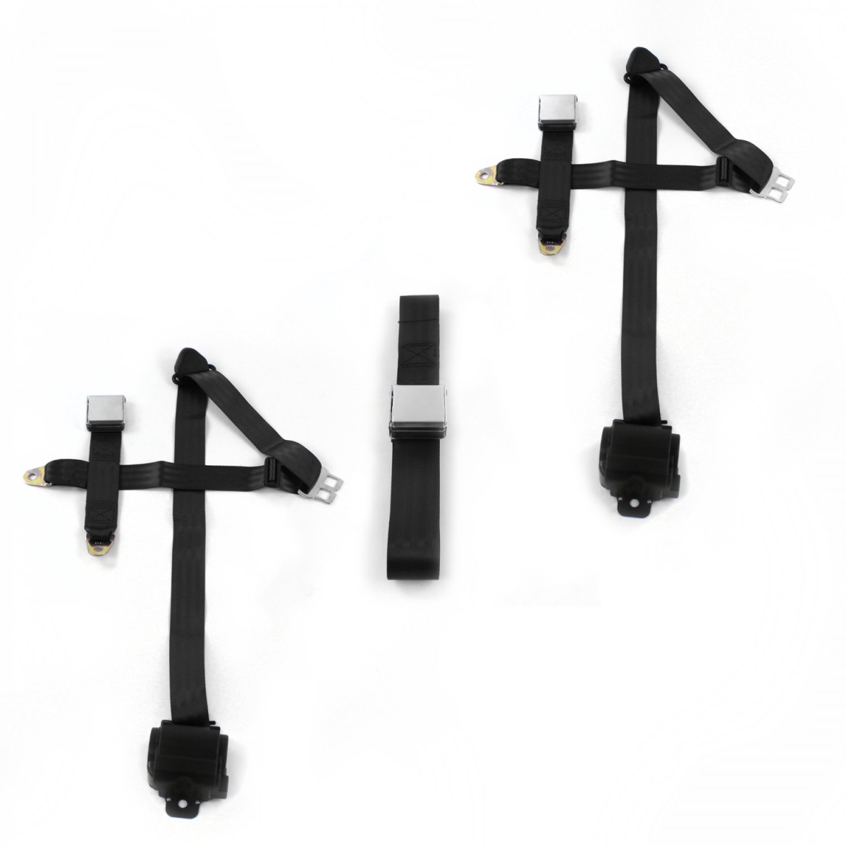 Airplane 3 Point Black Retractable Bench Seat Belt Kit for Chevy Cavalier 1982-1994 - 3 Belts