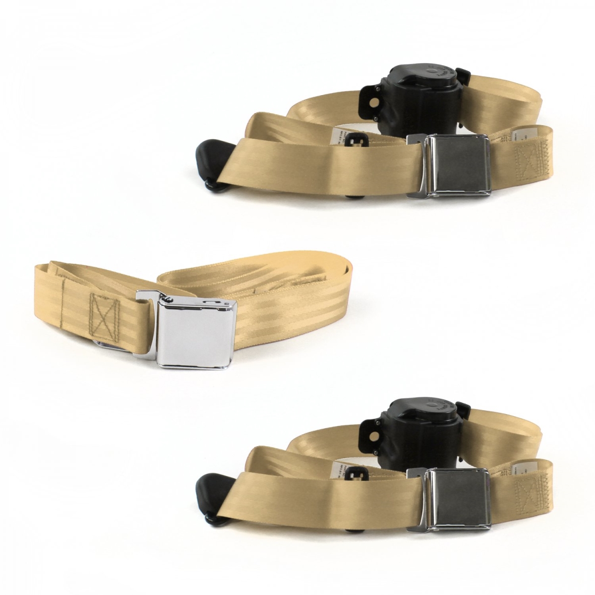 Airplane 3 Point Tan Retractable Bench Seat Belt Kit for VW Type 1 1968-1983 - 3 Belts