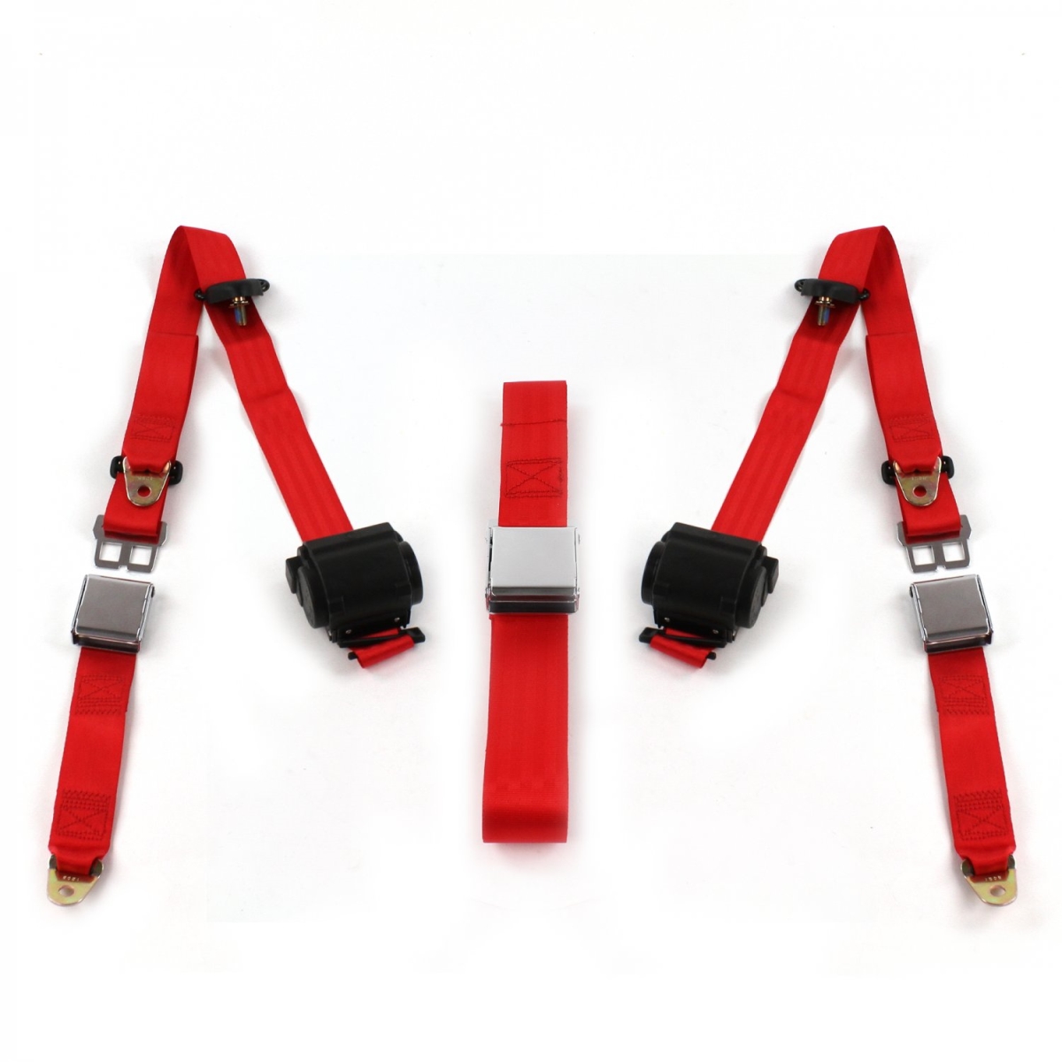 Airplane 3 Point Red Retractable Bench Seat Belt Kit for VW Type 1 Split 1947-1952 - 3 Belts