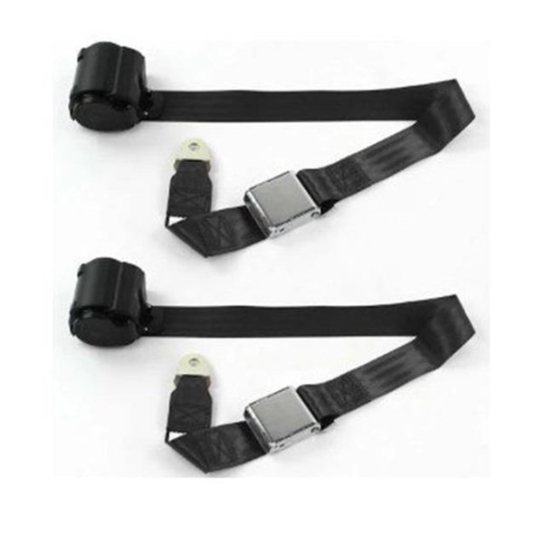 Airplane 2 Point Black Retractable Bucket Seat Belt Kit with Bracketry for Camaro 1967-1969 - 2 Belts