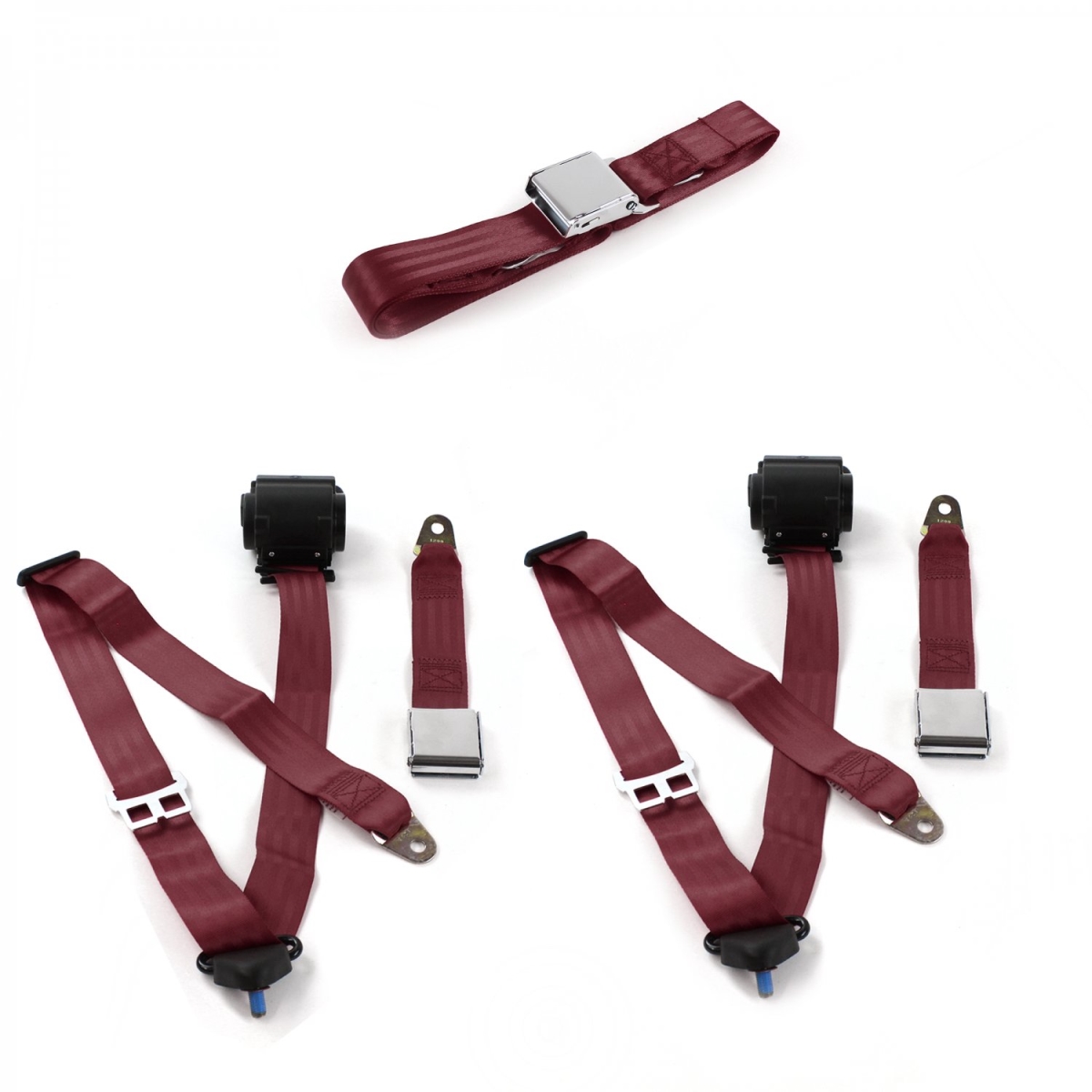 Airplane 3 Point Burgundy Retractable Bench Seat Belt Kit for Buick Roadmaster 1954-1956 - 3 Belts