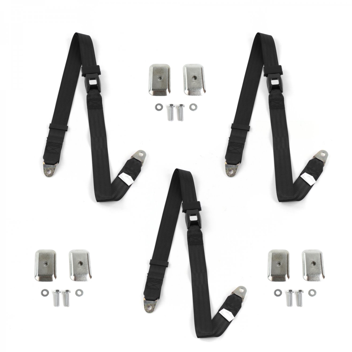 Standard 2 Point Black Lap Bench Seat Belt Kit with Bracketry for Jeep CJ & DJ 1953-1970 - 3 Belts