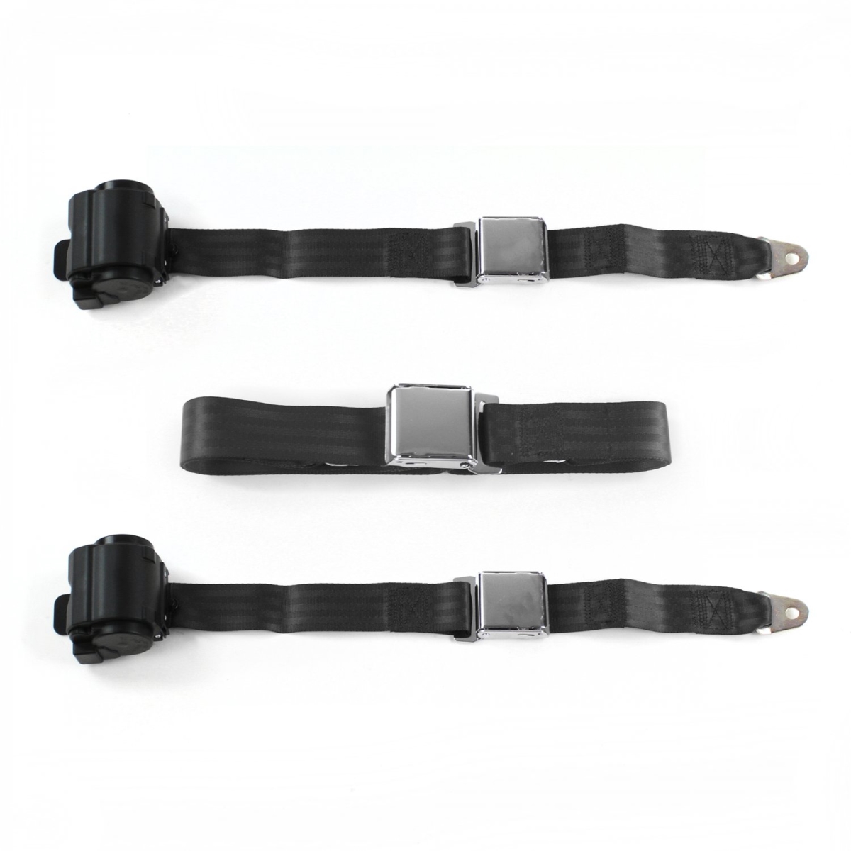 Airplane 2 Point Black Retractable Bench Seat Belt Kit for Chevy Cavalier 1982-1994 - 3 Belts